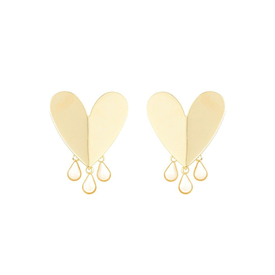 Brinco de Coração Melina Off White Folheado a Ouro 18k - Piuka