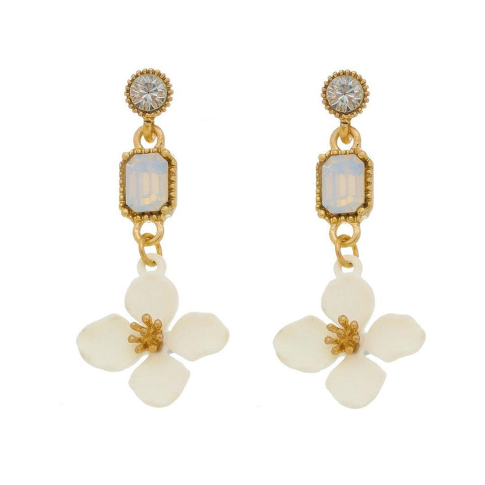 Brinco de Flor Acácia Off White Strass White Opal
