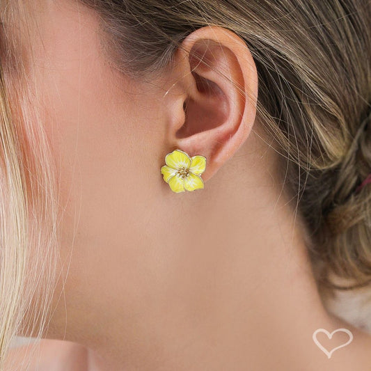 Brinco de Flor Amor Perfeito Amarelo - Piuka