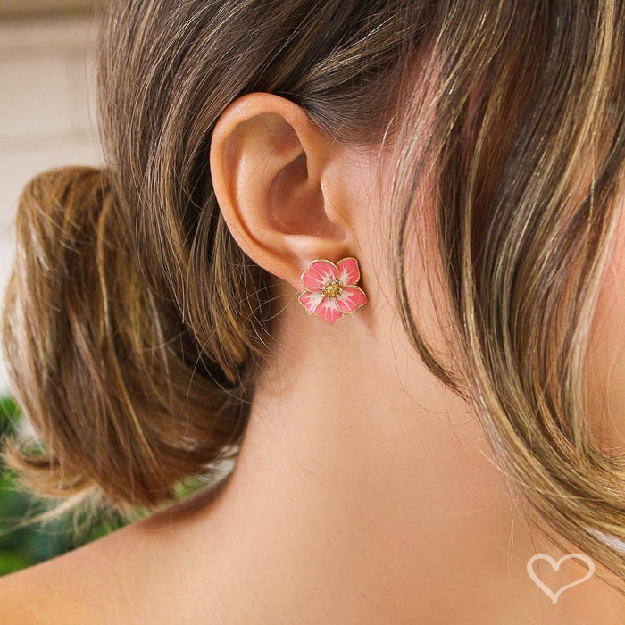 Brinco de Flor Amor Perfeito Rosa