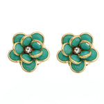 Brinco de Flor Camélia Verde Dourado - Piuka