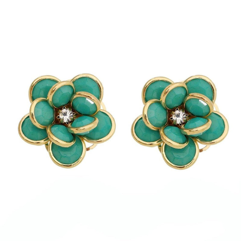 Brinco de Flor Camélia Verde Dourado - Piuka