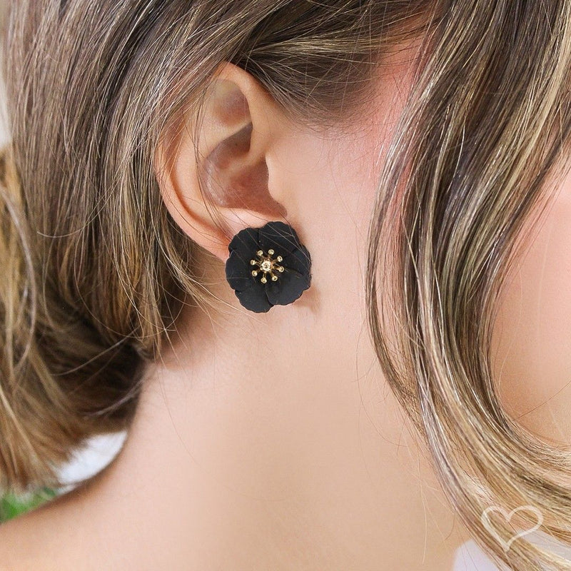 Brinco de Flor Petúnia Preto - Piuka