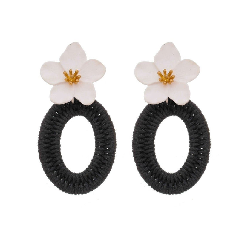 Brinco de Flor Verbena Branco e Preto - Piuka
