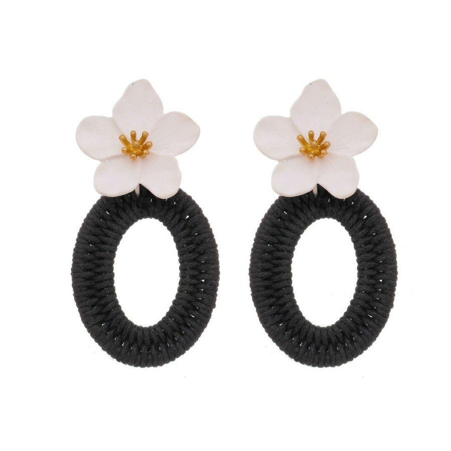 Brinco de Flor Verbena Branco e Preto - Piuka