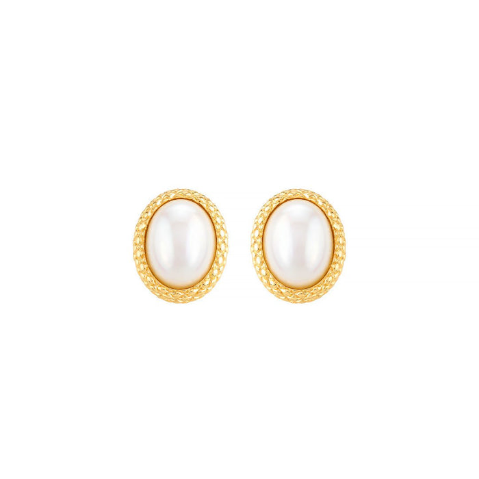 Brinco de Pérola Shell Dora Oval Folheado a Ouro 18k