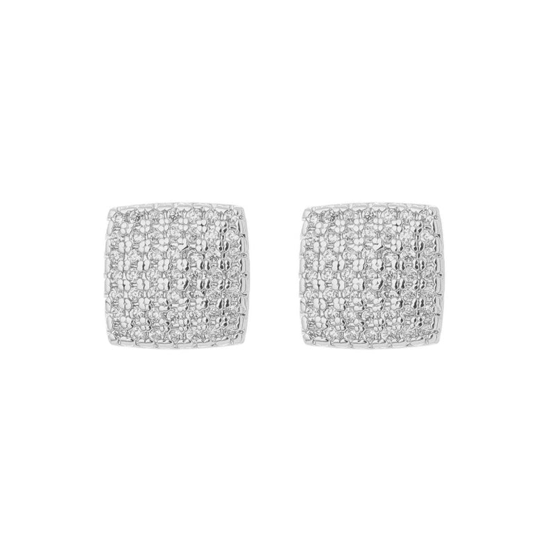Brinco Débora Quadrado Zircônias Folheado em Ródio Branco - Piuka