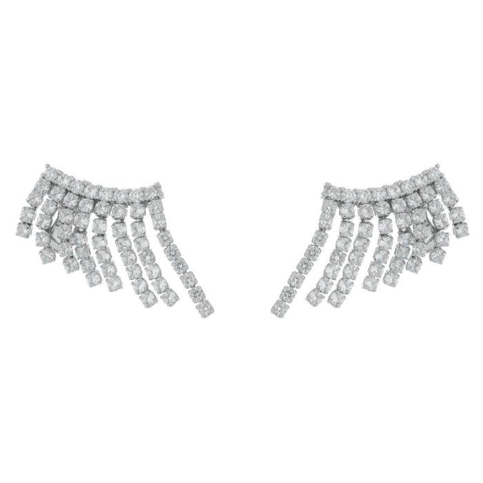Brinco Ear Cuff Brigite Zircônias Franjas Folheado em Ródio Branco