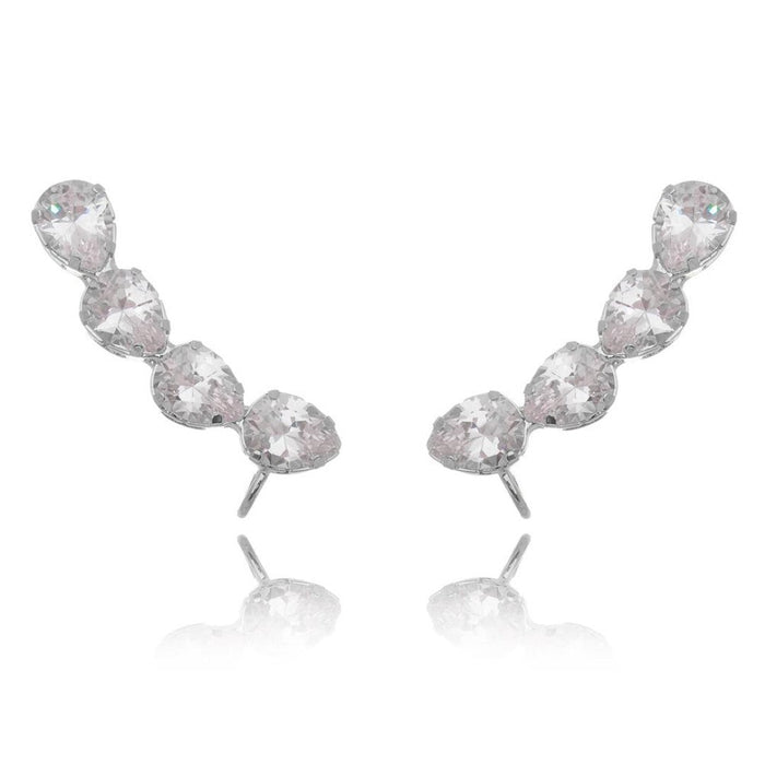 Brinco Ear Cuff Callie Gotas Zircônia Folheado em Ródio Branco