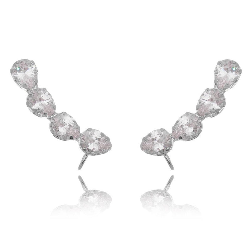 Brinco Ear Cuff Callie Gotas Zircônia Folheado em Ródio Branco - Piuka
