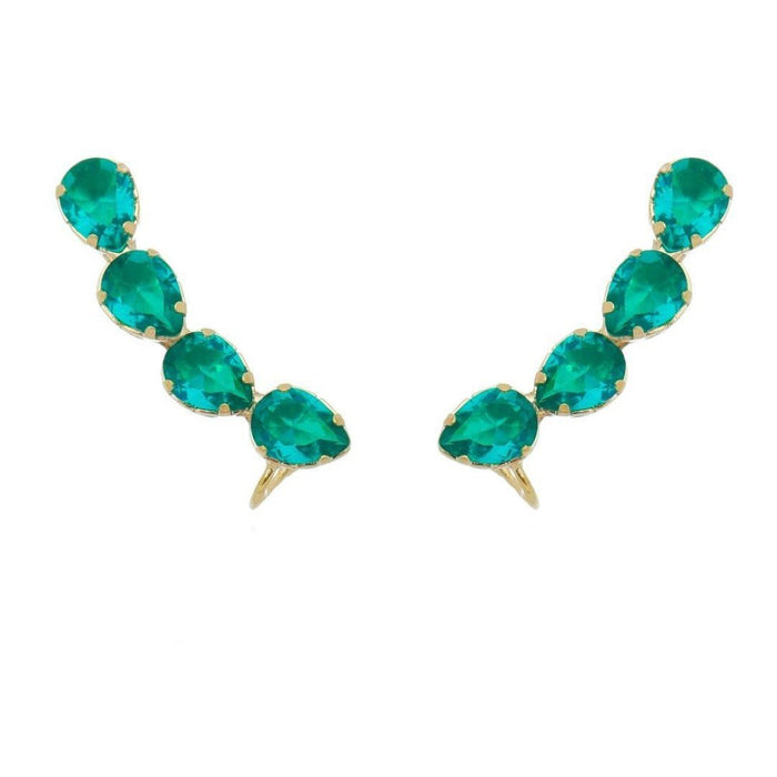 Brinco Ear Cuff Callie Gotas Zirconia Turmalina Folheado a Ouro 18k