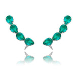 Brinco Ear Cuff Callie Gotas Zirconia Turmalina Folheado em Ródio Branco - Piuka