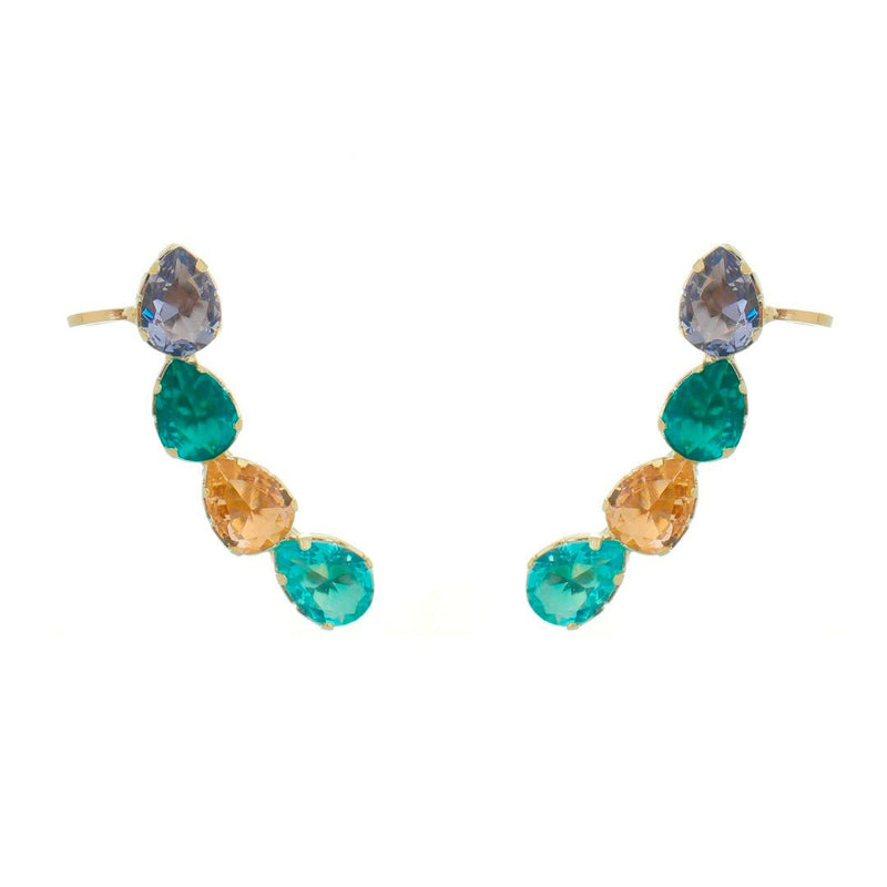 Brinco Ear Cuff Callie Gotas Zircônias Coloridas Folheado a Ouro 18k Piuka - Piuka