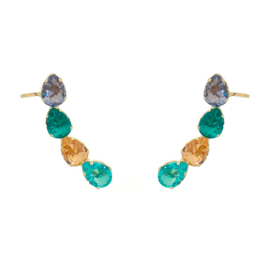 Brinco Ear Cuff Callie Gotas Zircônias Coloridas Folheado a Ouro 18k Piuka - Piuka
