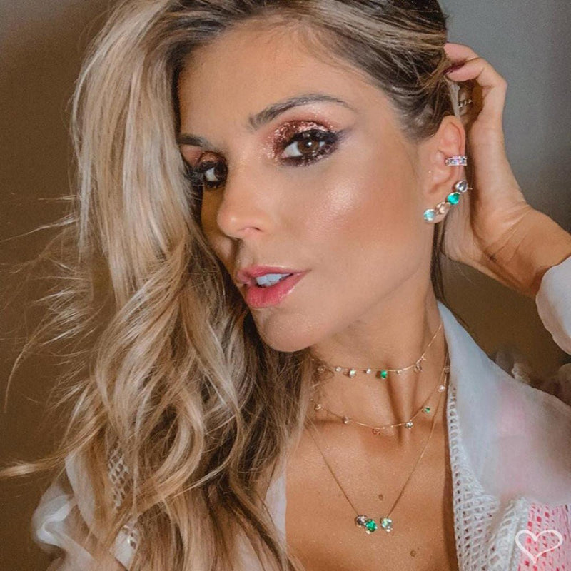Brinco Ear Cuff Callie Gotas Zircônias Coloridas Folheado a Ouro 18k Piuka - Piuka