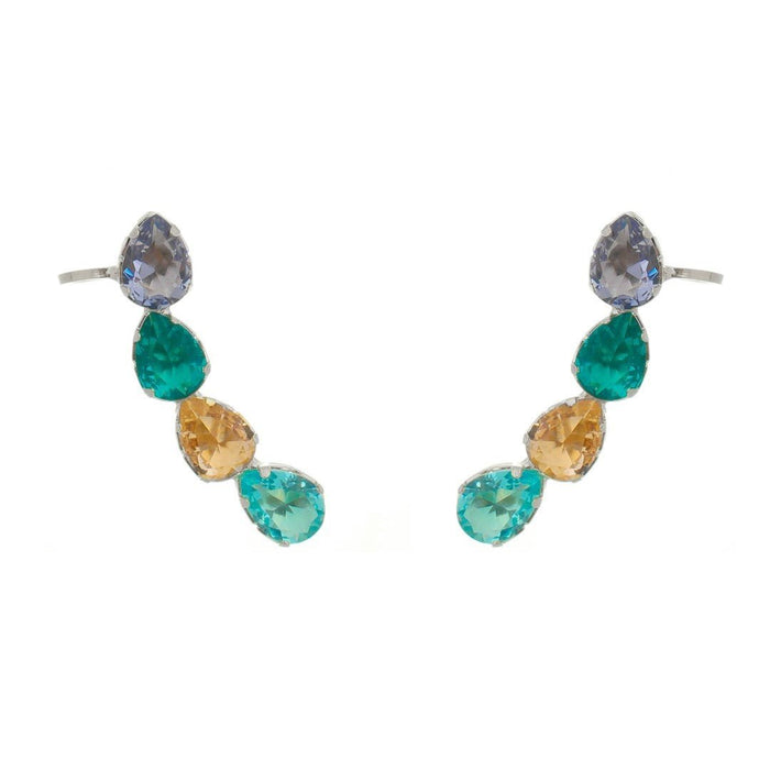 Brinco Ear Cuff Callie Gotas Zircônias Coloridas Folheado em Ródio Branco