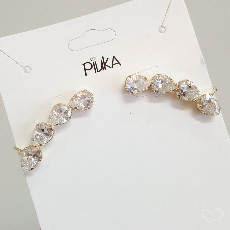 Brinco Ear Cuff Callie Gotas Zircônias Cristal Folheado a Ouro 18k - Piuka