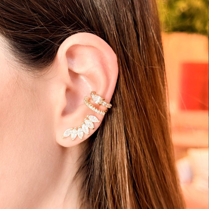Brinco Ear Cuff Helena Zircônias Folheado a Ouro 18k