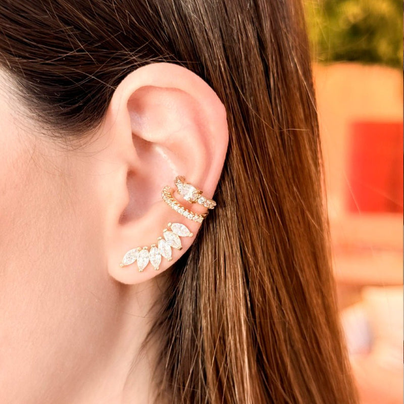 Brinco Ear Cuff Helena Zircônias Folheado a Ouro 18k - Piuka