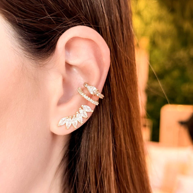 Brinco Ear Cuff Helena Zircônias Folheado a Ouro 18k - Piuka