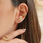 Brinco Ear Cuff Jade Zircônias Folheado a Ouro 18k - Piuka