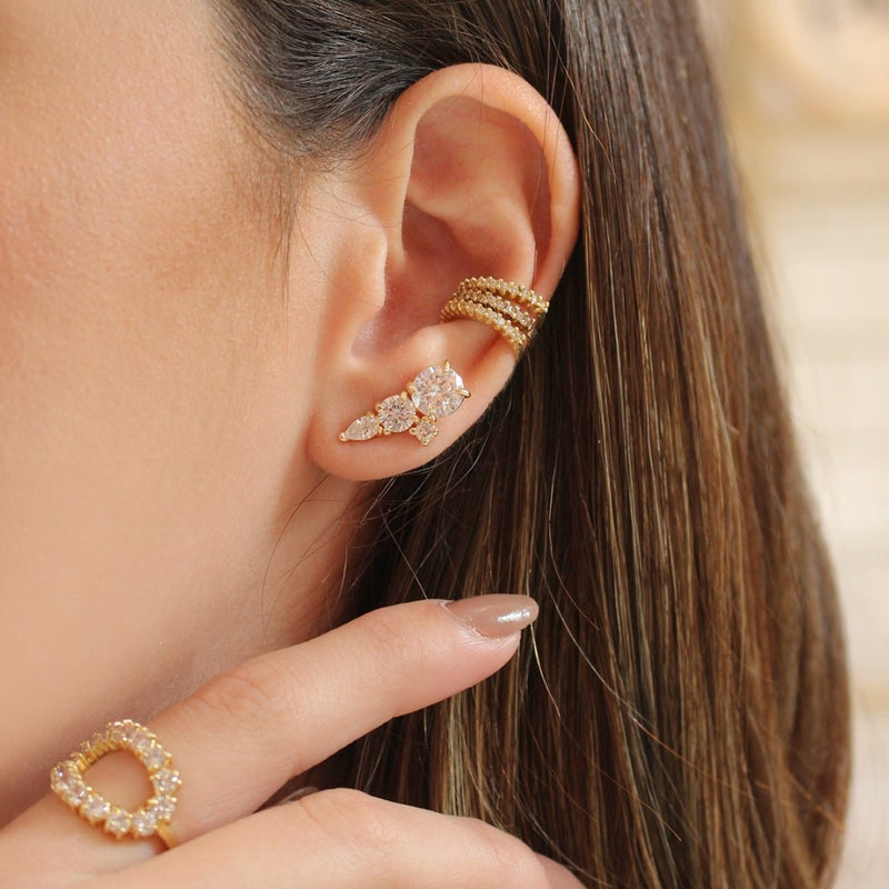 Brinco Ear Cuff Jade Zircônias Folheado a Ouro 18k - Piuka