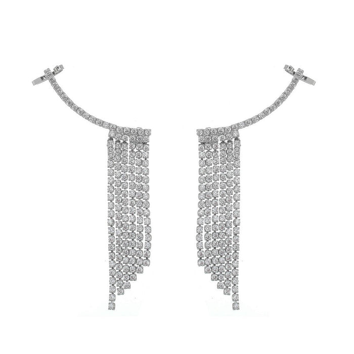 Brinco Ear Cuff Jenny Franjas Zircônias Folheado em Ródio Branco