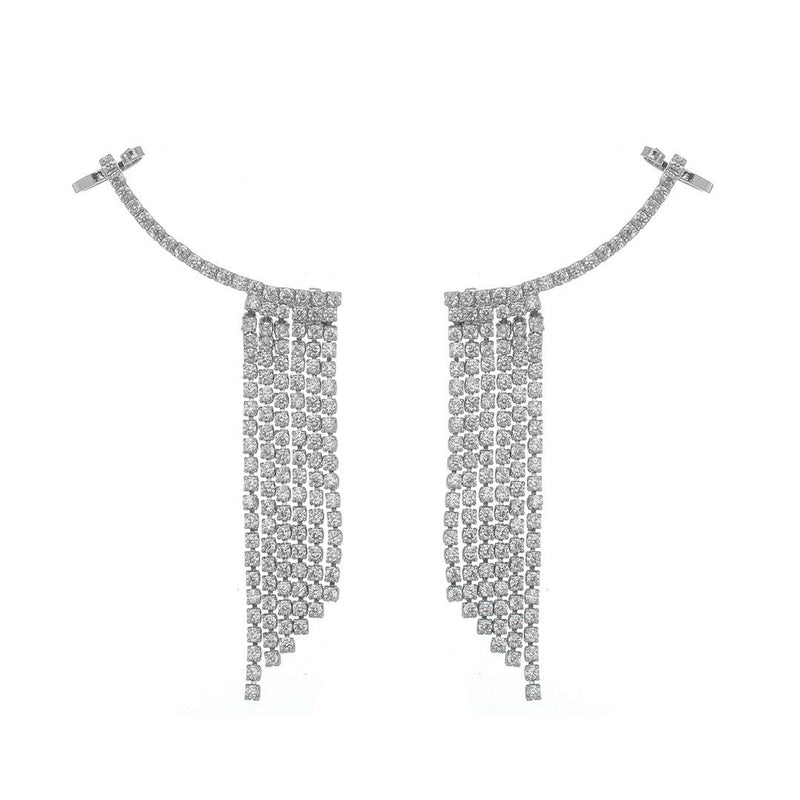 Brinco Ear Cuff Jenny Franjas Zircônias Folheado em Ródio Branco - Piuka