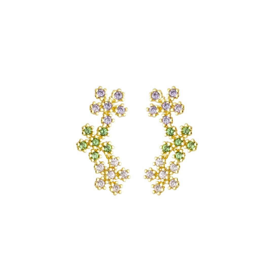 Brinco Ear Cuff Laís Flores Zircônias Coloridas Folheado a Ouro 18k - Piuka