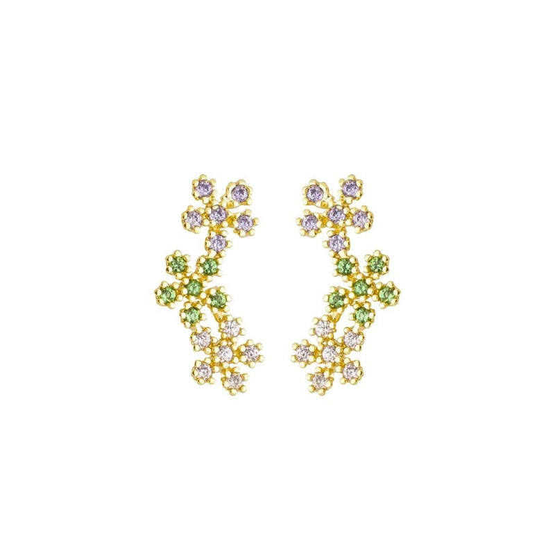 Brinco Ear Cuff Laís Flores Zircônias Coloridas Folheado a Ouro 18k - Piuka