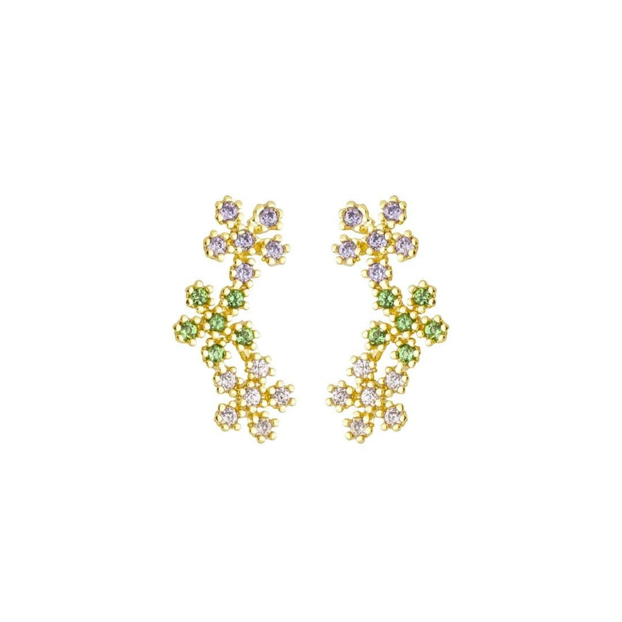 Brinco Ear Cuff Laís Flores Zircônias Coloridas Folheado a Ouro 18k - Piuka