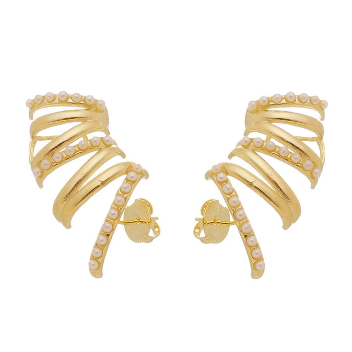 Brinco Ear Cuff Rafaela Pérolas Folheado a Ouro 18k
