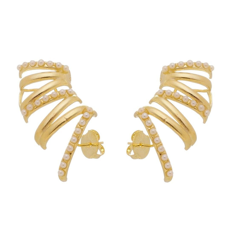 Brinco Ear Cuff Rafaela Pérolas Folheado a Ouro 18k - Piuka