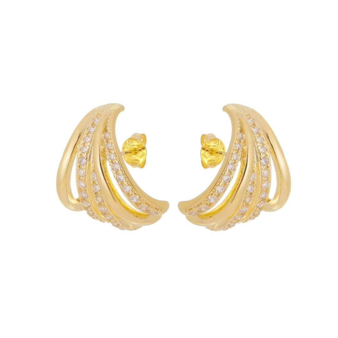 Brinco Ear Hook Serena Zircônias Folheado a Ouro 18k - Piuka