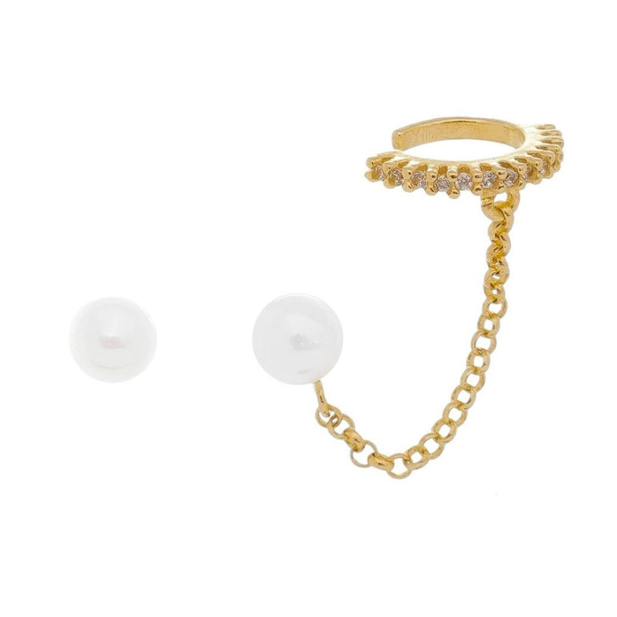Brinco Ear Line Aline Pérola e Zircônia Cristal Folheado a Ouro 18k - Piuka