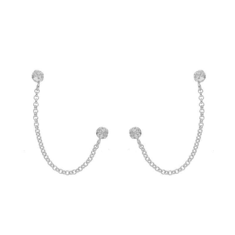 Brinco Ear Line Lyna Ponto de Luz Zircônias Folheado em Ródio Branco - Piuka