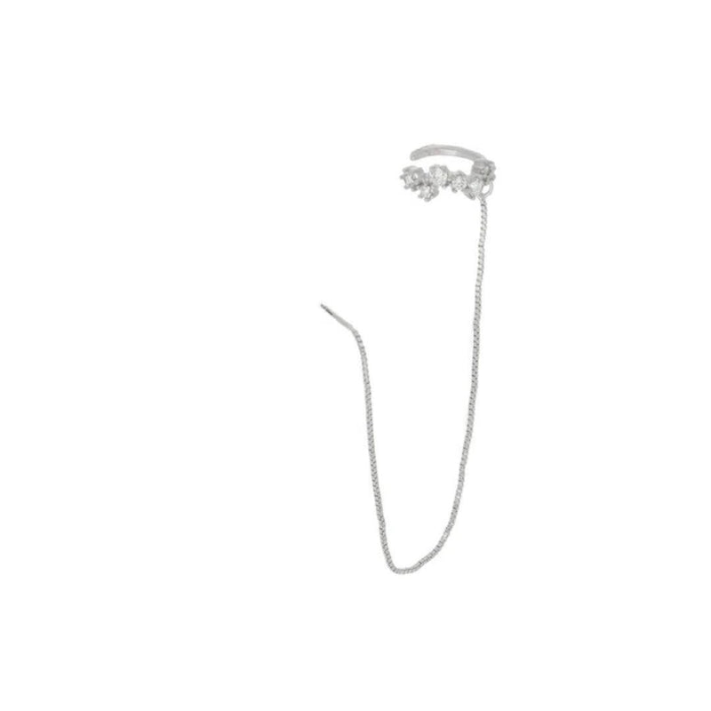 Brinco Ear Line Unitário Laís Zircônias Folheado em Ródio Branco - Piuka