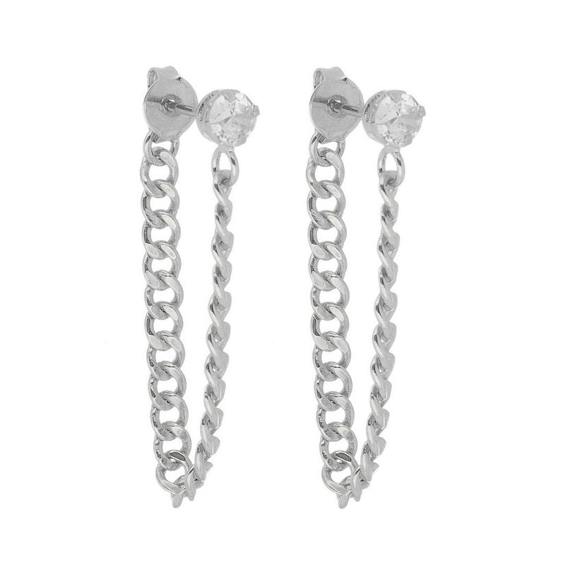 Brinco Ear Line Yara M Ponto de Luz Zircônia Folheado em Ródio Branco - Piuka