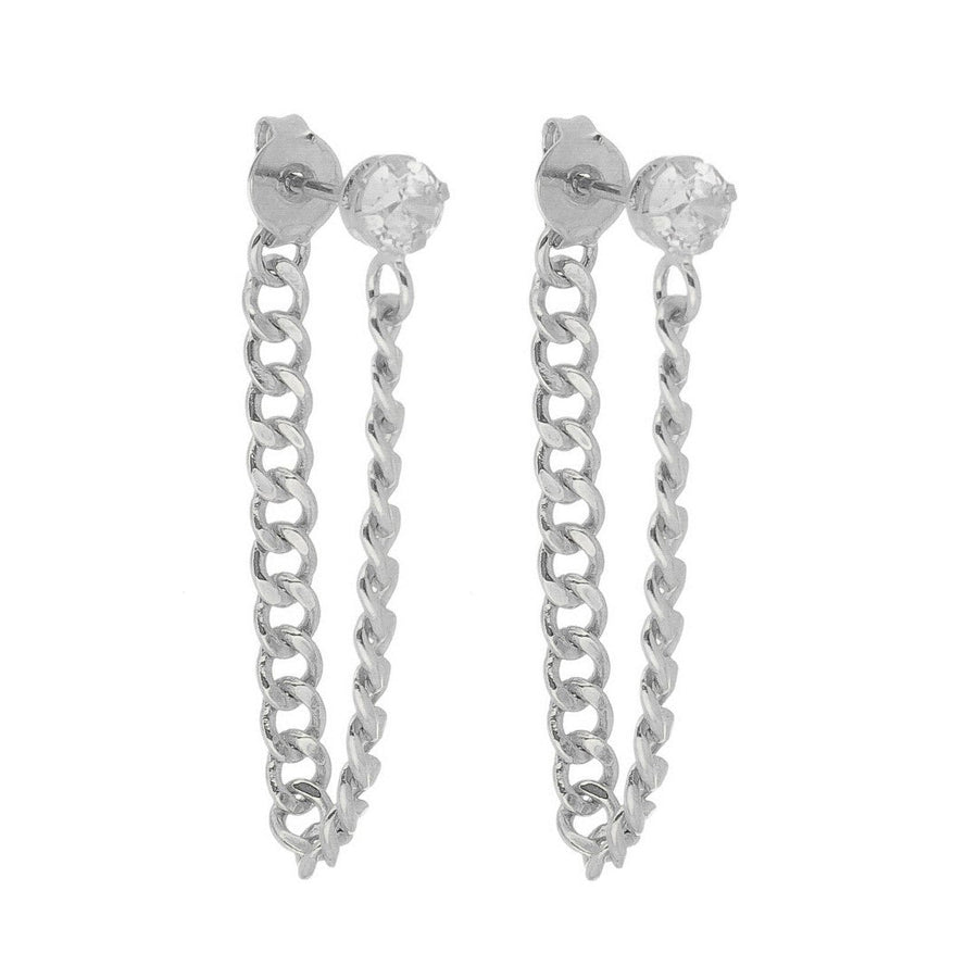 Brinco Ear Line Yara M Ponto de Luz Zircônia Folheado em Ródio Branco - Piuka