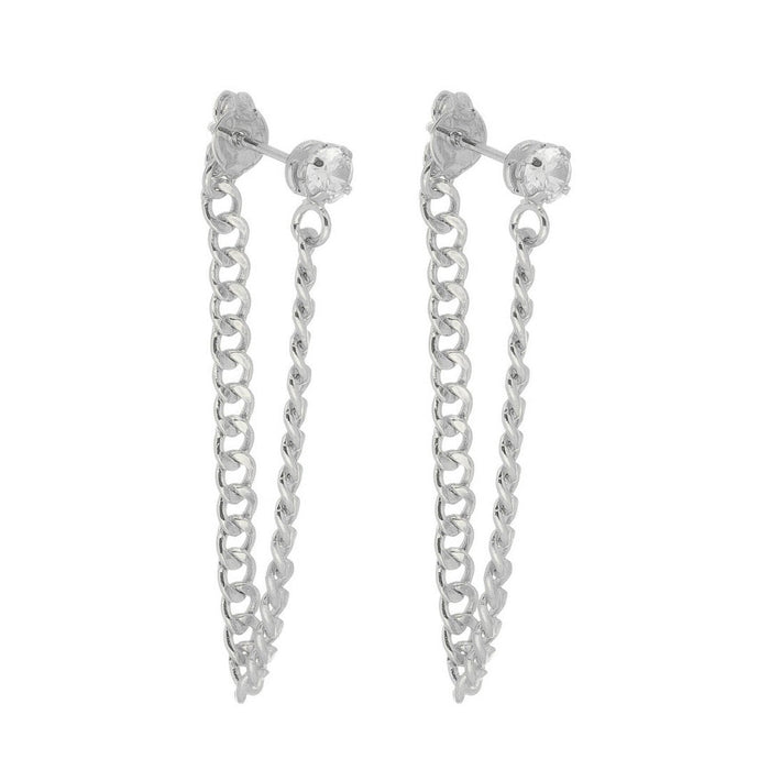 Brinco Ear Line Yara P Ponto de Luz Zircônia Folheado em Ródio Branco