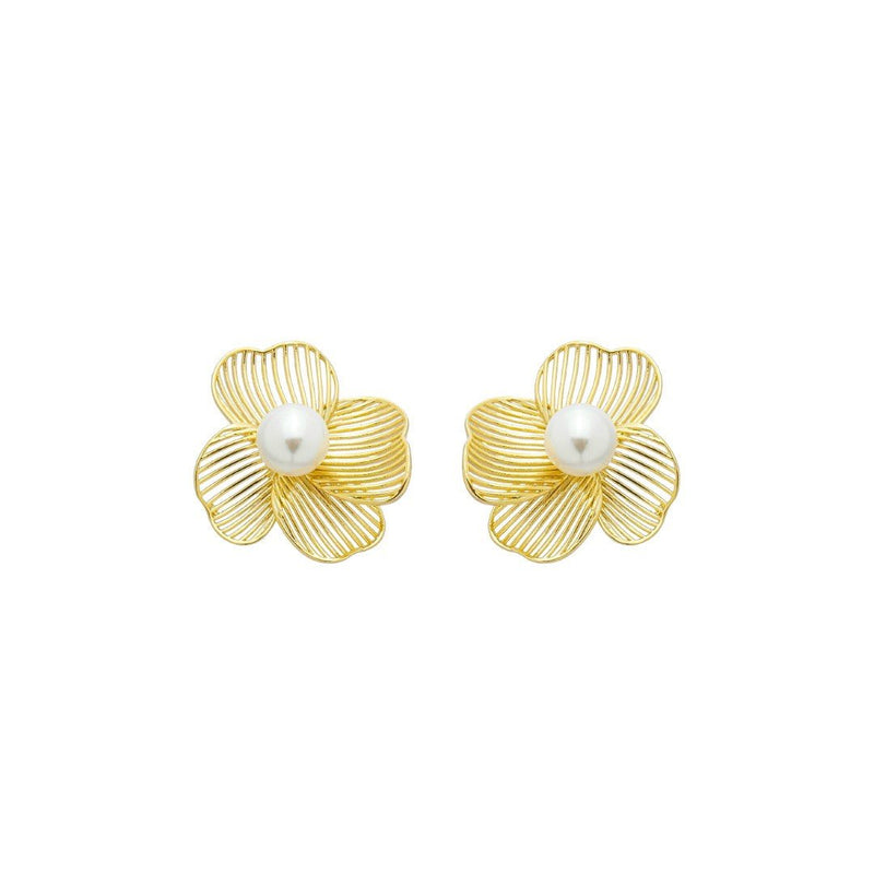 Brinco Flor Camille Pérola Folheado a Ouro 18k - Piuka