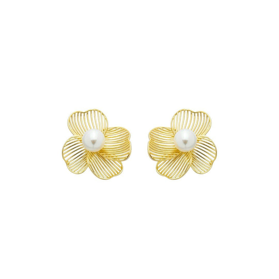 Brinco Flor Camille Pérola Folheado a Ouro 18k - Piuka