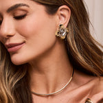 Brinco Flor Eloá G Folheado a Ouro 18k Folheado em Ródio Branco - Piuka