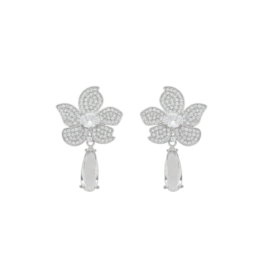 Brinco Flor Penélope Zircônias Folheado em Ródio Branco - Piuka