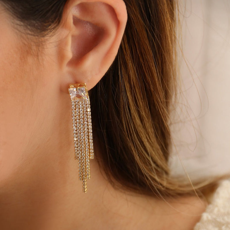 Brinco Franjas Antonella Zicônias Folheado a Ouro 18k - Piuka