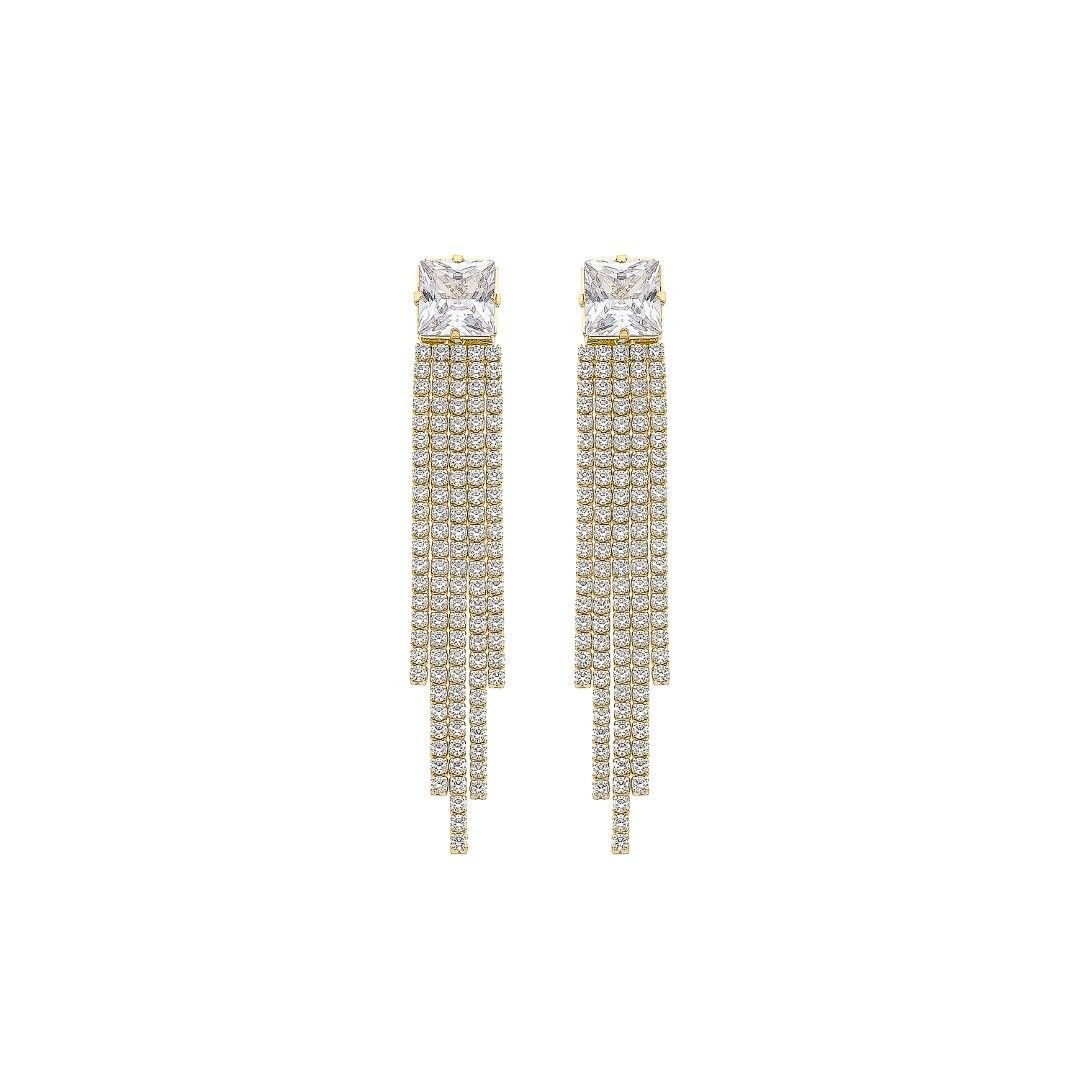 Brinco Franjas Antonella Zicônias Folheado a Ouro 18k - Piuka