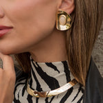Brinco Geométrico Paula Nude Folheado a Ouro 18k - Piuka
