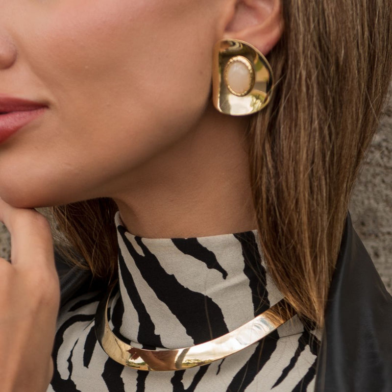 Brinco Geométrico Paula Nude Folheado a Ouro 18k - Piuka