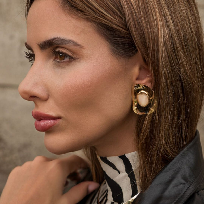 Brinco Geométrico Paula Nude Folheado a Ouro 18k - Piuka