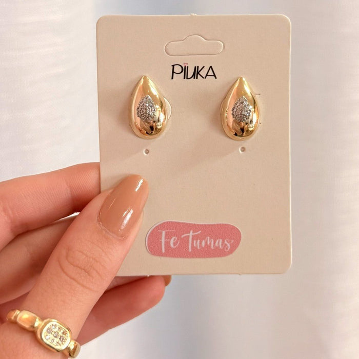 Brinco Gota Elisa Zircônias Folheado a Ouro 18k e Folheado em Ródio Branco